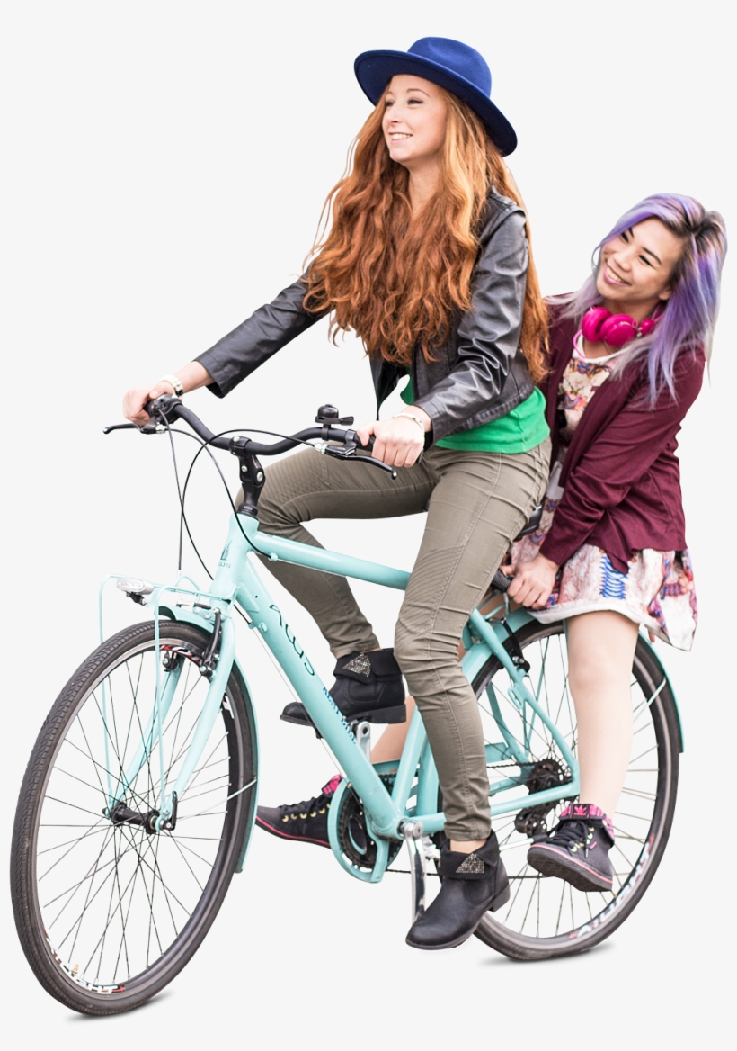 Teenagers Friends Girls Biking, Group Photo On Bicycle - Cut Out Girl Bike, transparent png