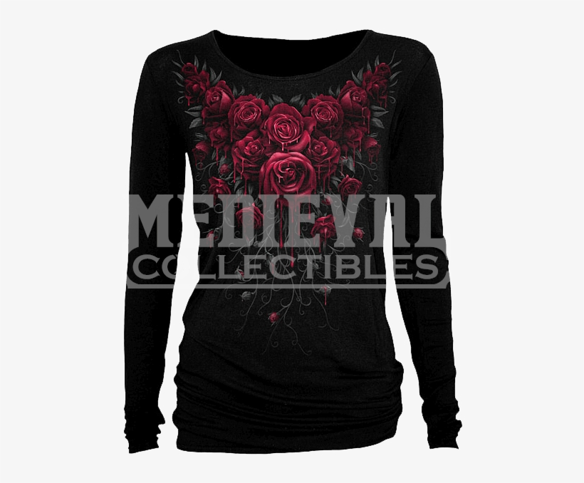 Blood Rose Womens Long Sleeve Shirt - Spiral Blood Rose Fleece Blanket - Black, transparent png