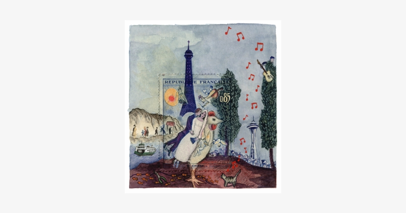 With Watercolor & Gouache, Molly Rausch Presents Her - 1963 France Les Fiancees Chagall Painting Stamp Gr, transparent png