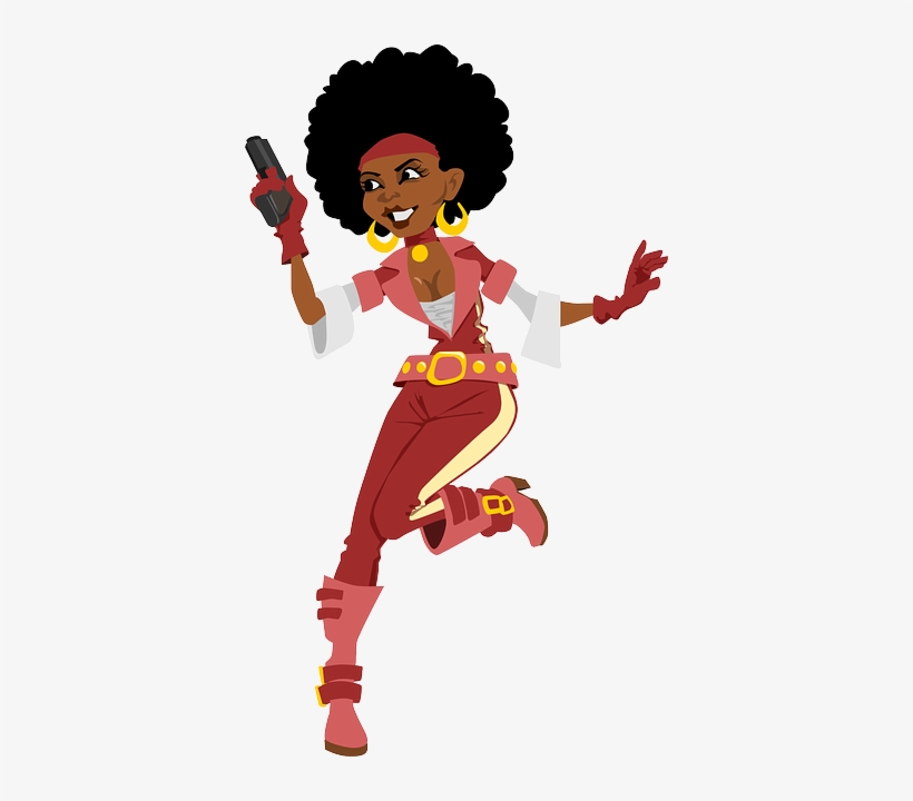 Afro, Agent, Boots, Gloves, Gun, Lady, Secret, Spy - African American Clipart, transparent png