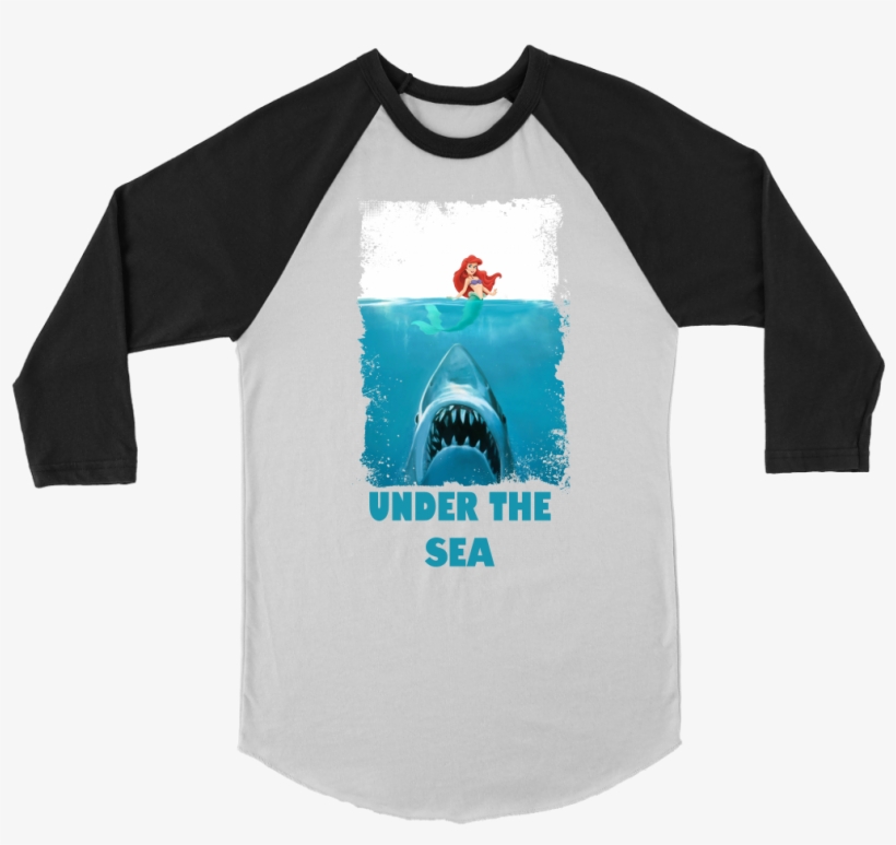 Jaws Little Mermaid Parody T-shirt Raglan Under The - Umak Jaws Movie Poster Pillow Cover Design Zippered, transparent png