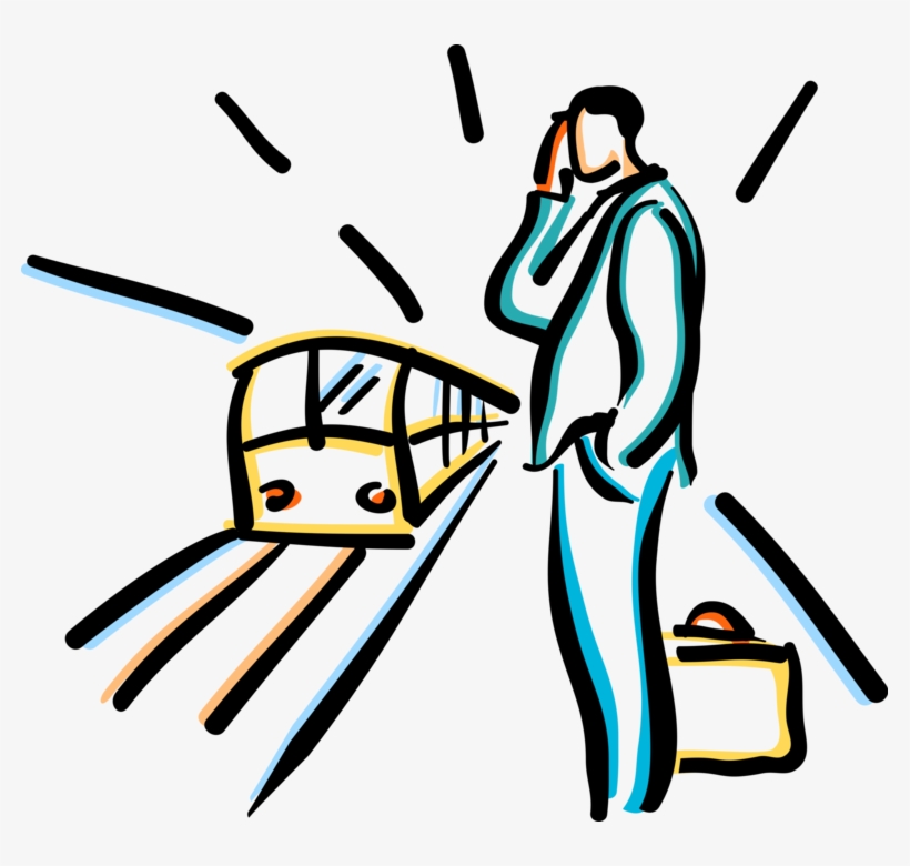 Vector Illustration Of Business Commuter Waits At Subway, transparent png