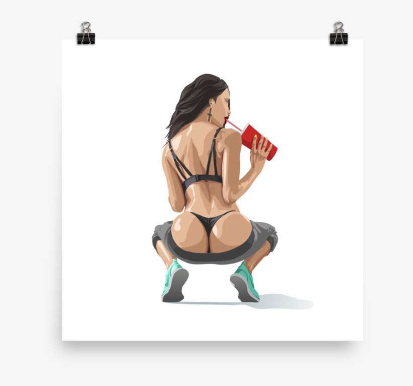 Printed Watercolour Hot Girl Poster Of A Woman Squatting - Sitting, transparent png