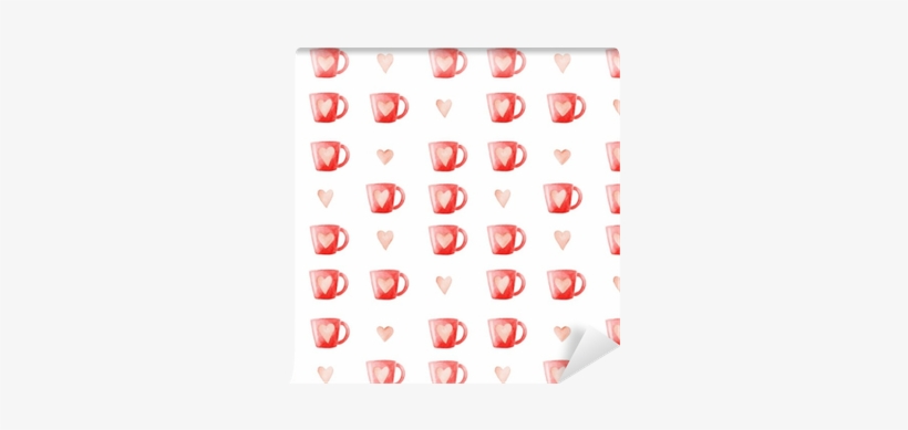 Watercolor Coffee Mugs And Hearts Pattern - Mug, transparent png