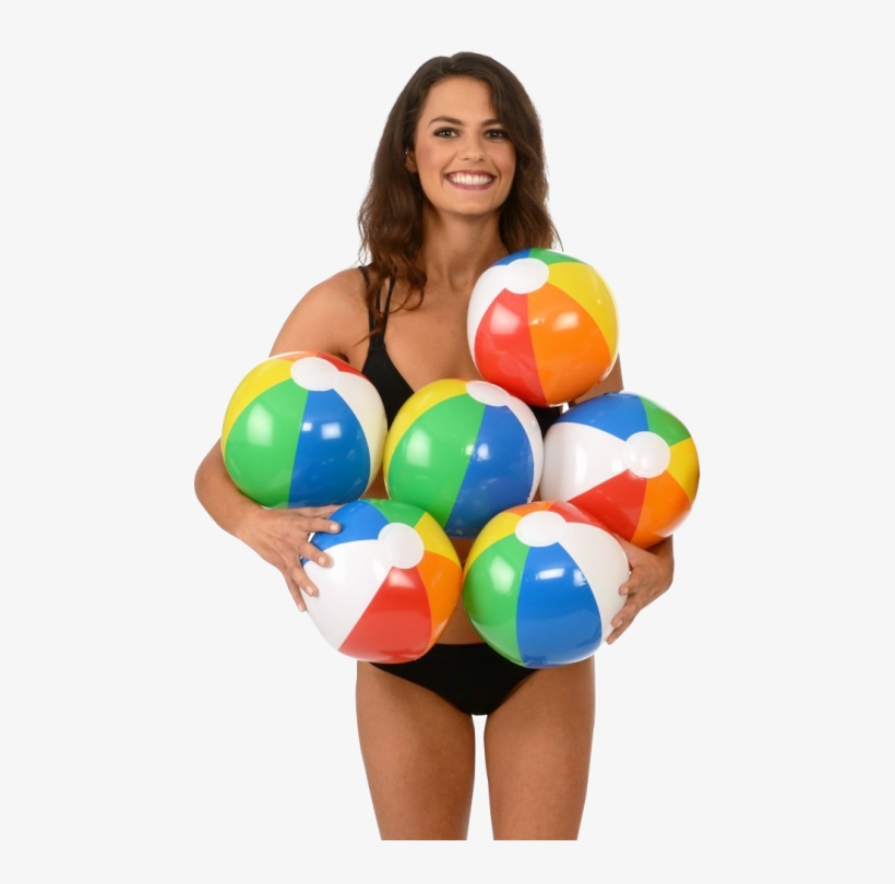 Young Woman Holding Beach Ball Png Image - Kangaroo Inflatable Beach Rainbow Ball Outdoor Swimming, transparent png