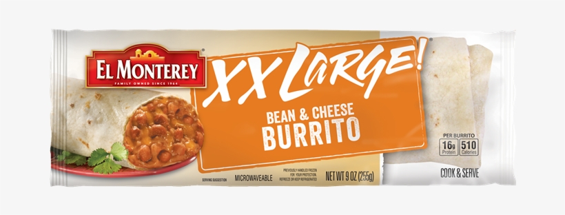 Xxl Bean Cheese Burrito - El Monterey Bean And Cheese Xx Large Burrito, transparent png