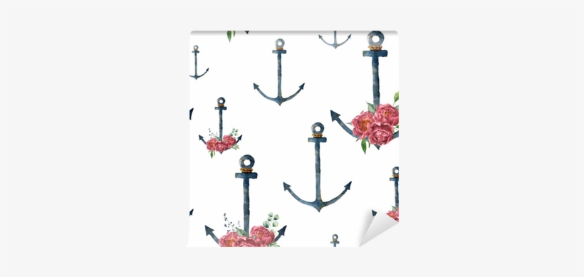Watercolor Pattern With Anchor And Peony Flower - Peony, transparent png