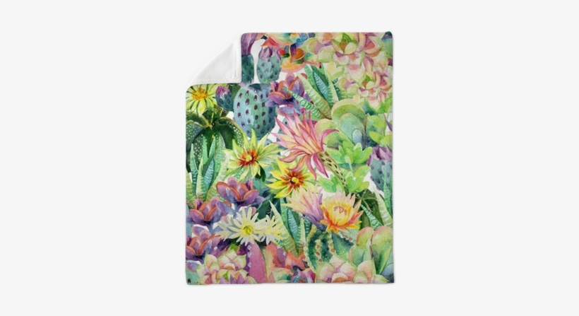 Watercolor Blooming Cactus Background Plush Blanket - Studio Oh! Small Metal Catchall Tray, Succulent Garden, transparent png