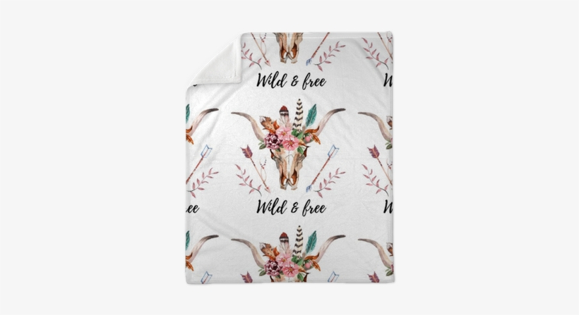 Watercolor Boho Skull Boho Watercolor Seamless Pattern - Bulls With Flowers, transparent png
