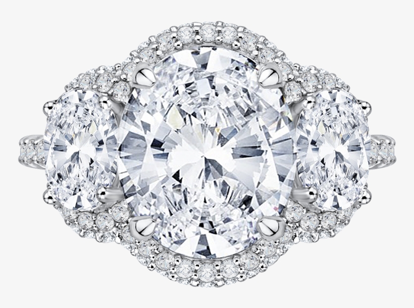 Qro0042k 40w - Oval Three Stone Half Moon Halo Engagement Anniversary, transparent png