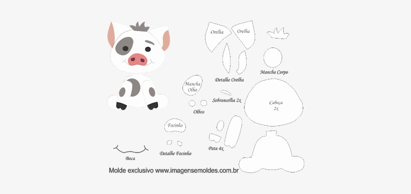 Resultado De Imagem Para Pua Png - Molde Do Porquinho Da Moana Em Feltro, transparent png