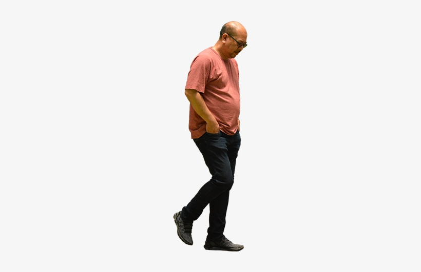 This Cutout Image Of A Man Shuffling His Feet And Looking - Bald Man Transparent, transparent png