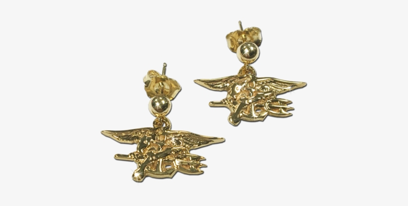 14k Gold Seal Trident Post Dangle Earrings - United States Navy Seals, transparent png