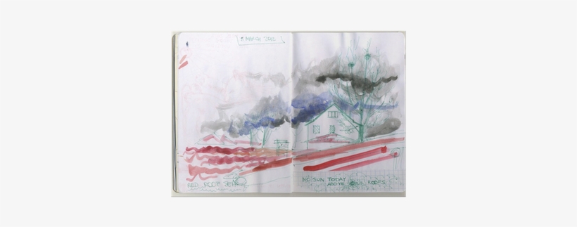 Hand Painted Sketchbook With Red Roofs Houses And Clouds - Battleship, transparent png