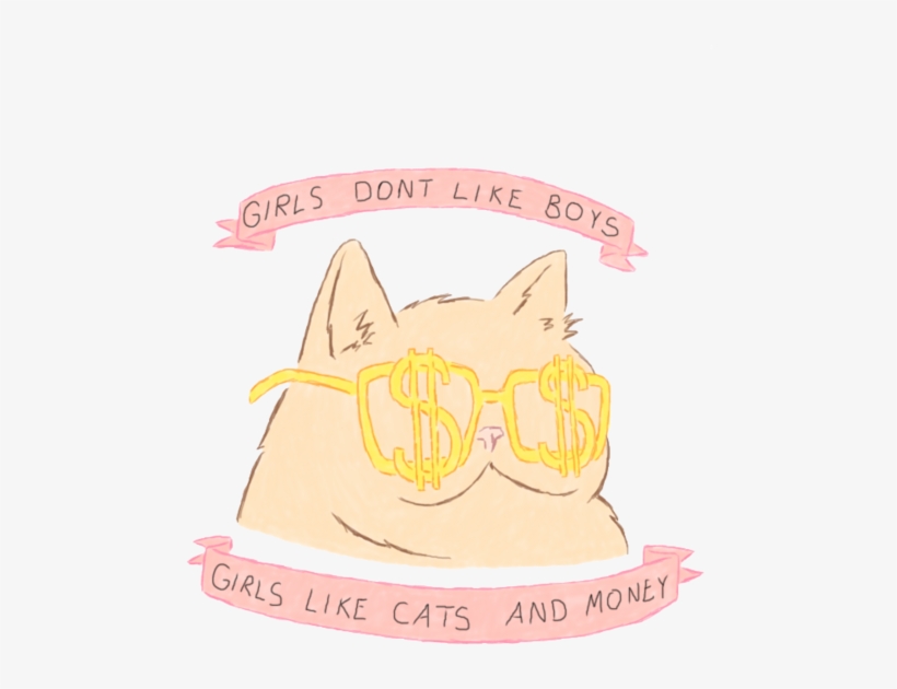 Art Girls Cute Kawaii Cats Grunge Lovely Pink Pastel - Girls Don T Like Boys They Like Cats And Money, transparent png