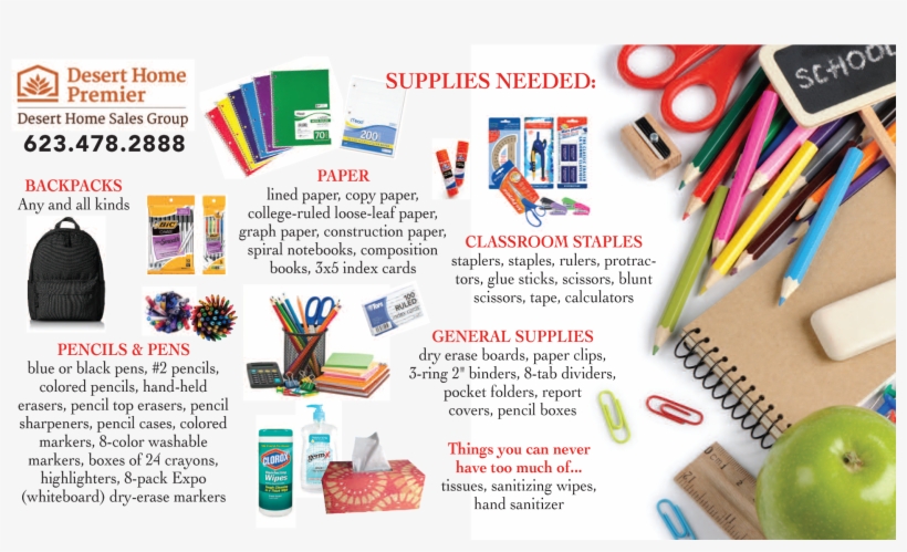Desert Home Premier's Back To School Supply Drive - Office Supplies, transparent png