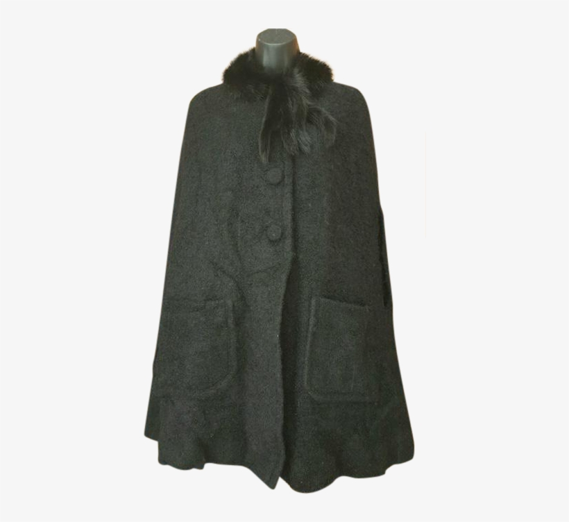 Black Cape In Mohair With Luscious Mink In Size Large - Overcoat, transparent png