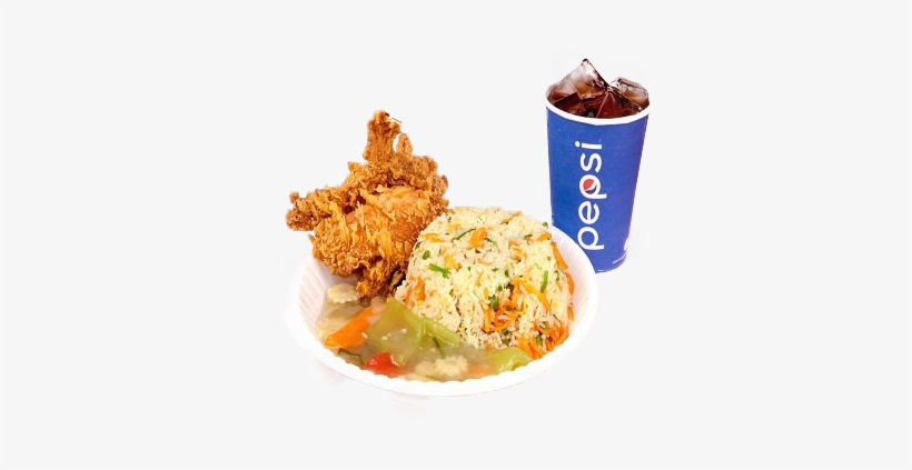 Fried Rice, Mixed Vegetable, 1 Pc Fried Chicken, Soft - Fried Rice With Drinks, transparent png