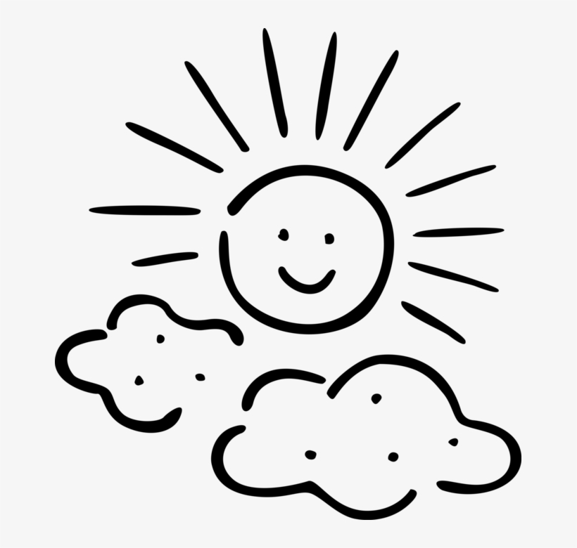 Vector Illustration Of Anthropomorphic Sun With Clouds - Smiling Sun, transparent png