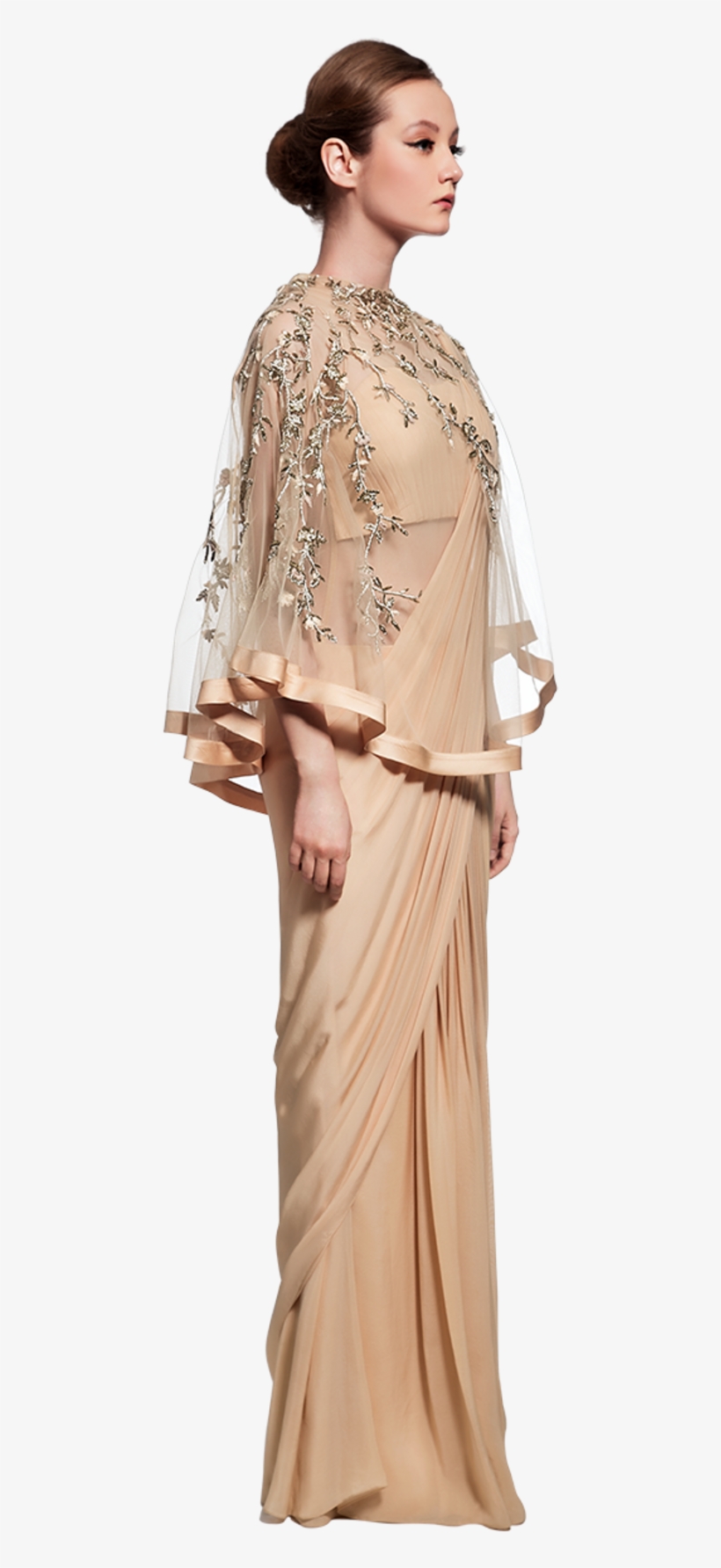 Draped Champagne Saree Gown And Cape - Champagne, transparent png