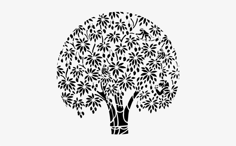 Mango Tree With Monkeys - Mango Tree Black Png And White, transparent png