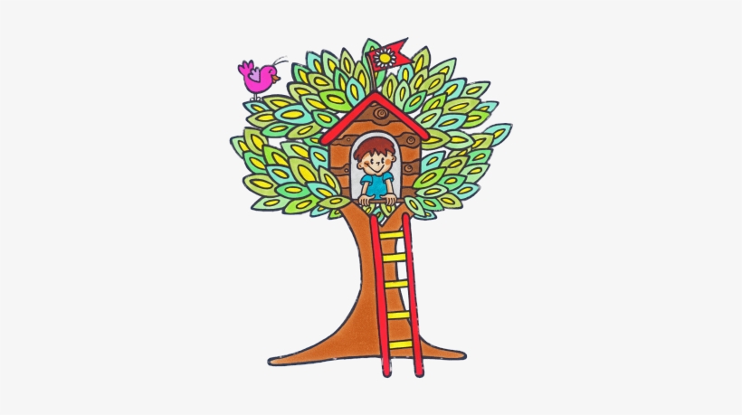 Boy In Colourful Treehouse Png - Tree House, transparent png