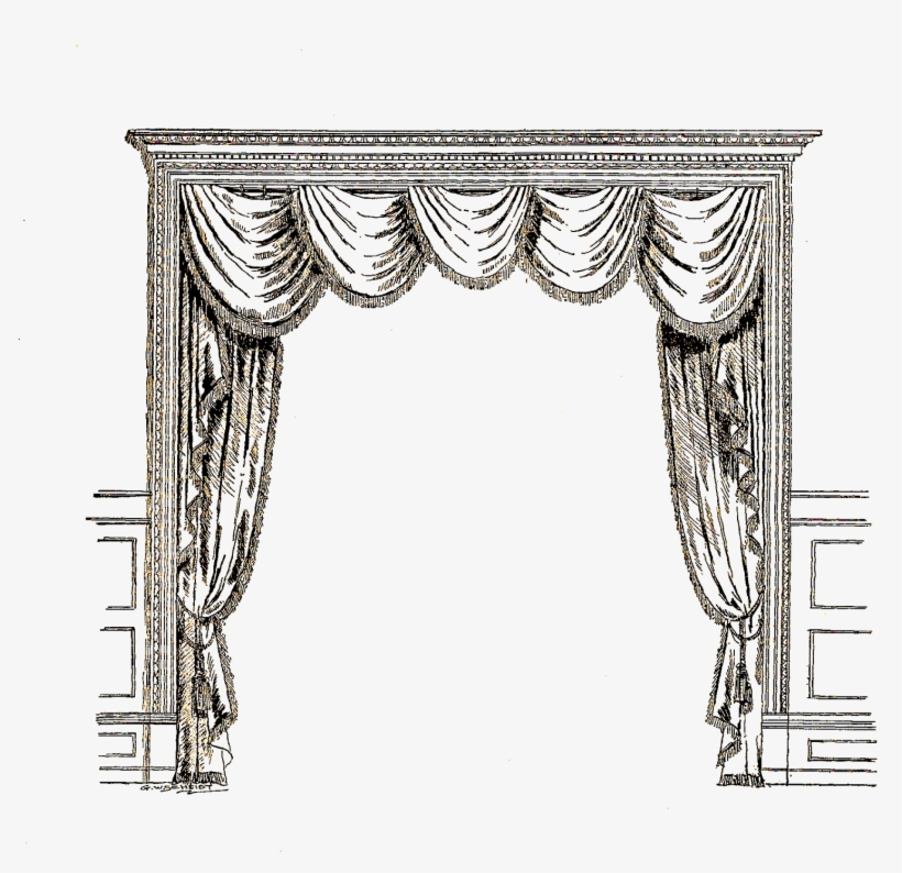 This Is Another Lovely French Curtain Digital Stamp - Vintage Curtain Illustration, transparent png