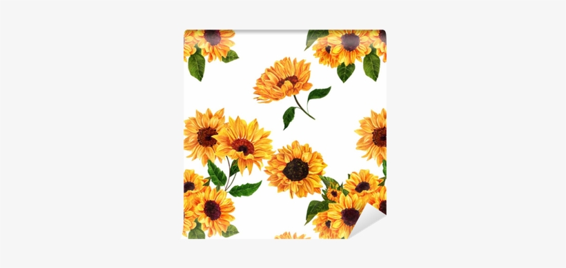 Seamless Pattern With Hand Drawn Watercolor Sunflowers - Sunflowers Drawn, transparent png
