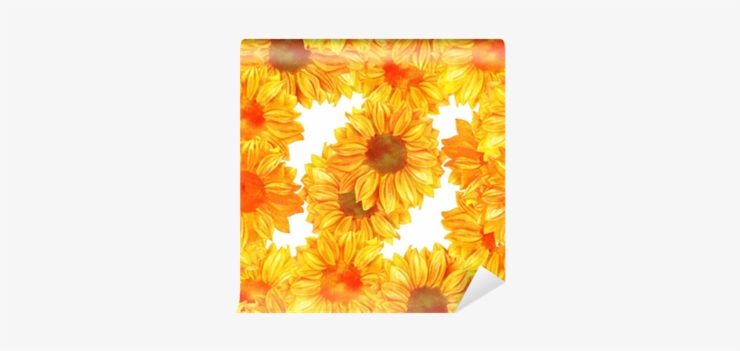 Seamless Pattern With Toned Watercolor Sunflowers Wall - Watercolor Painting, transparent png