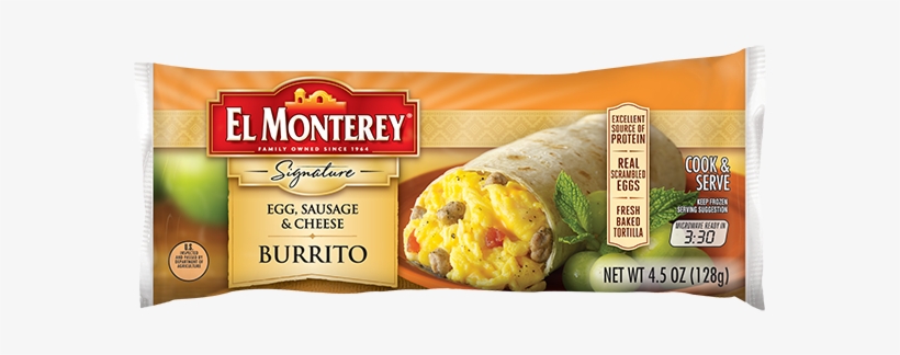 Egg, Sausage & Cheese Frozen Burrito - El Monterey Signature Burrito, Egg, Sausage, Cheese, transparent png