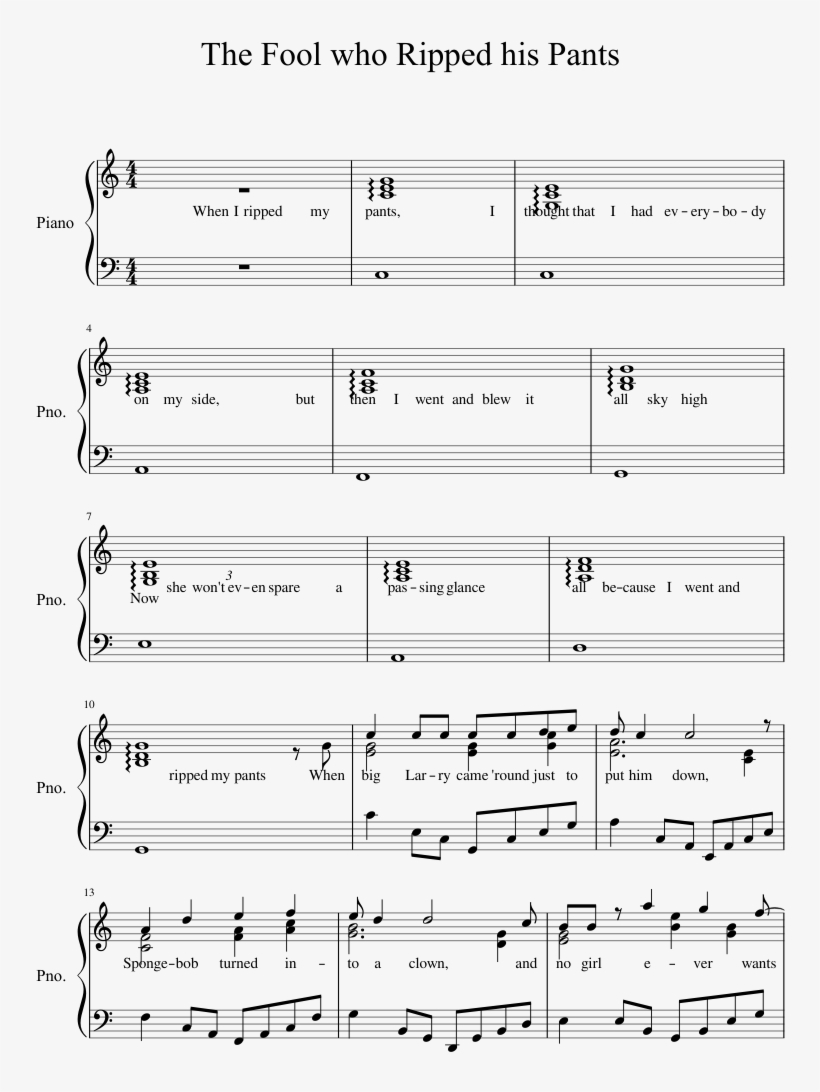 The Fool Who Ripped His Pants Sheet Music 1 Of 3 Pages - Ripped Pants Piano Sheet Music, transparent png