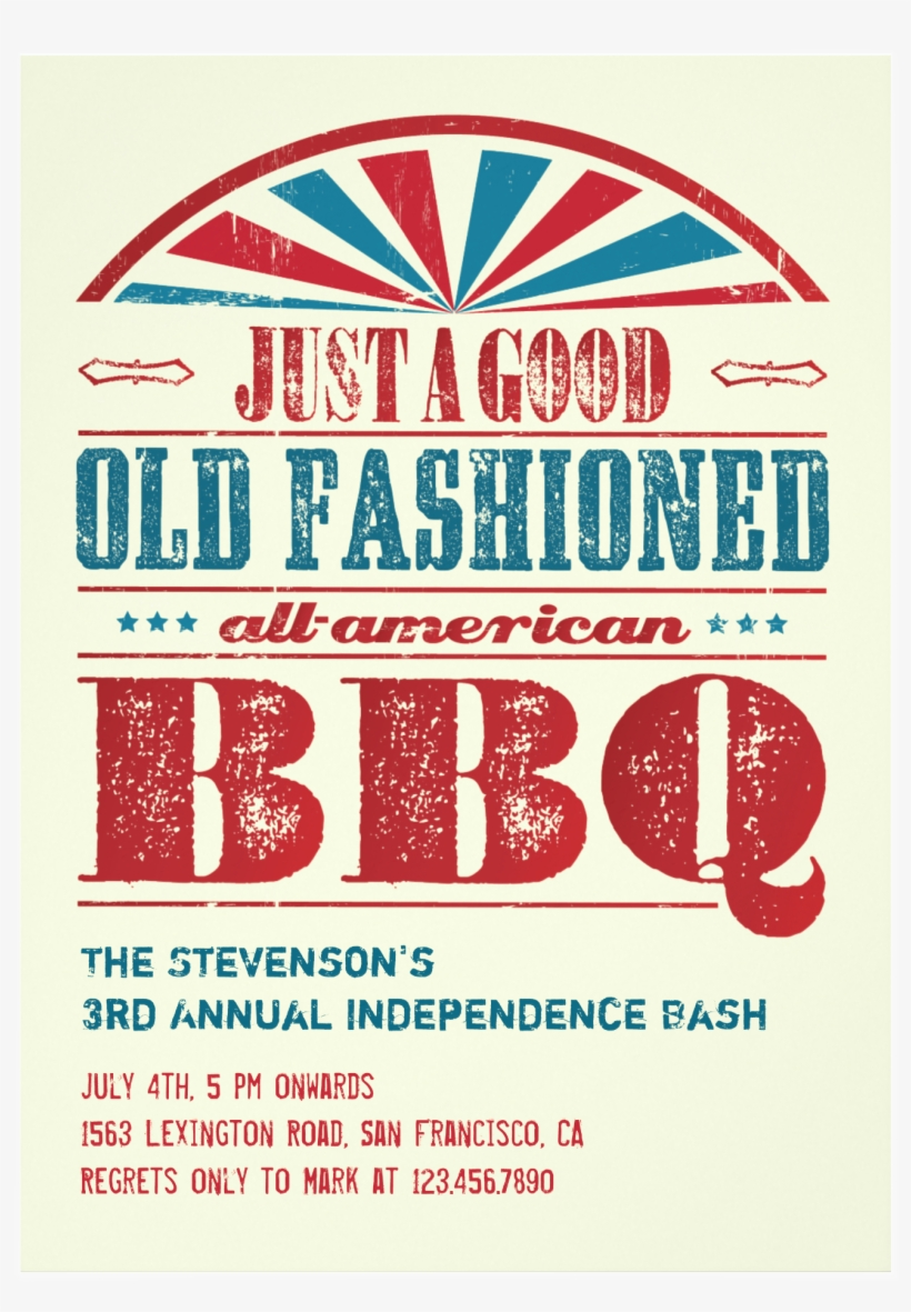 July 4 Independence Day Bbq Grunge Invitation - Independence Day, transparent png