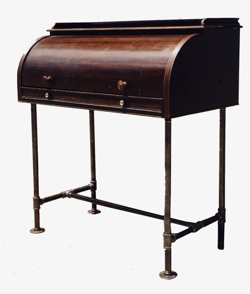 Antique Roll Top Desk On Pipe Legs - Desk, transparent png