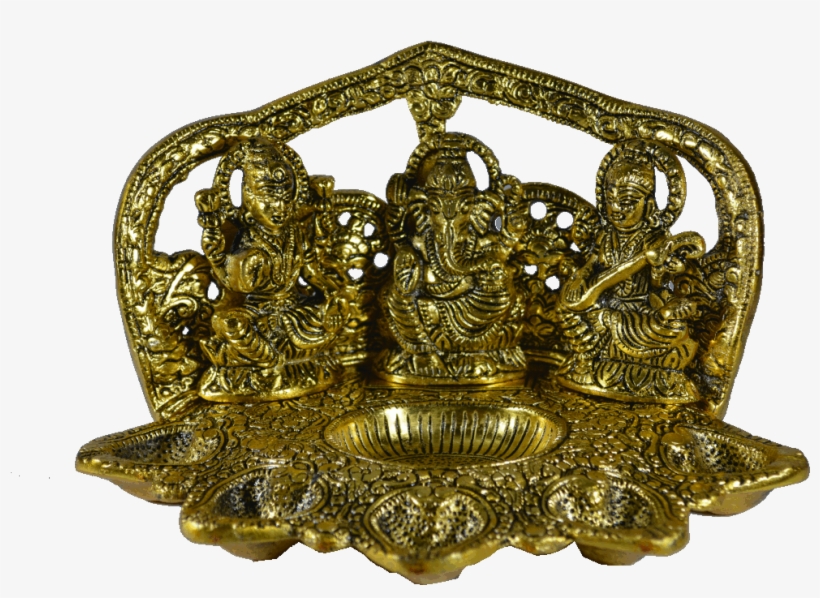 Lakshmi Saraswathi Ganesha 5 Diyas Gold - Diya, transparent png
