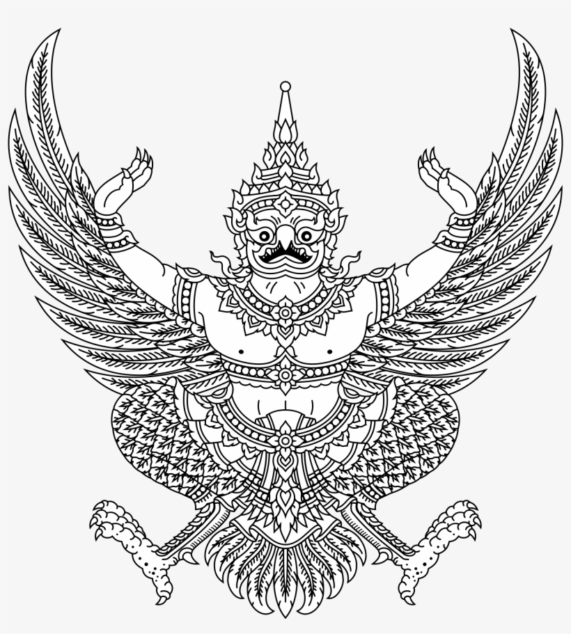 Hanuman Drawing Outline Image Transparent - Thailand Emblem, transparent png