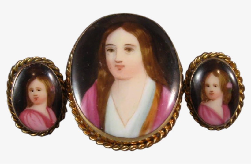 Hand Painted Porcelain Set, Family Portraits, Pendant-brooch - Figurine, transparent png