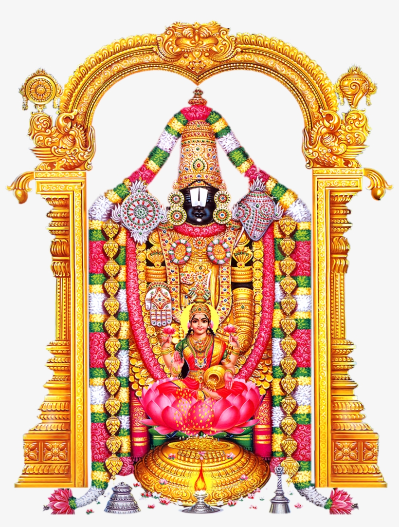 Lord Venkateswara With Consorts Lakshmi And Padmavati - Indian Hindi Religious Goddess Maa Laxmi Showering, transparent png