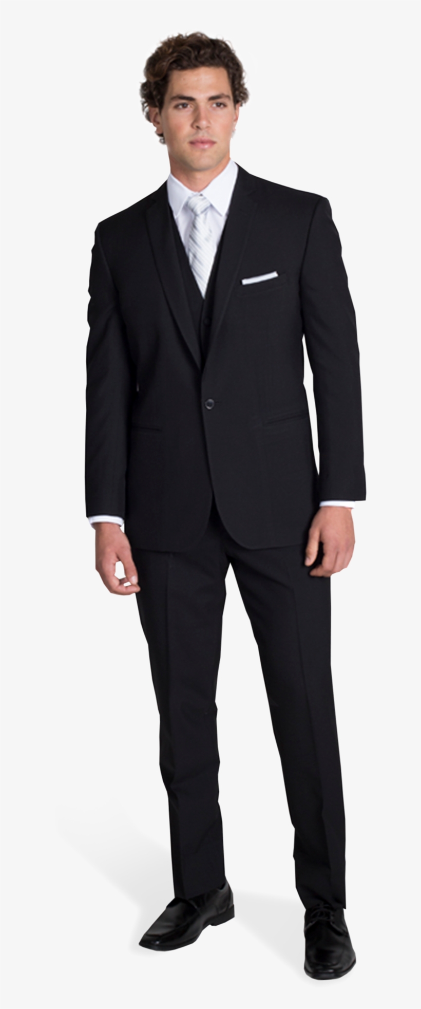 Black Notch Lapel Suit With Silver Tie, transparent png