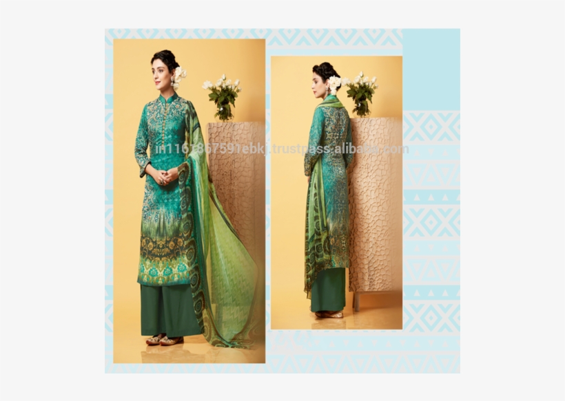 2017 Latest Design Green Colored Cotton Satin Printed - Green Printed Cotton And Satin Semi Stitched Salwar, transparent png