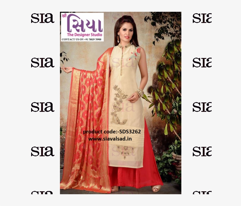 Classy Cream & Red Designer Plazzo Dress - Suit, transparent png