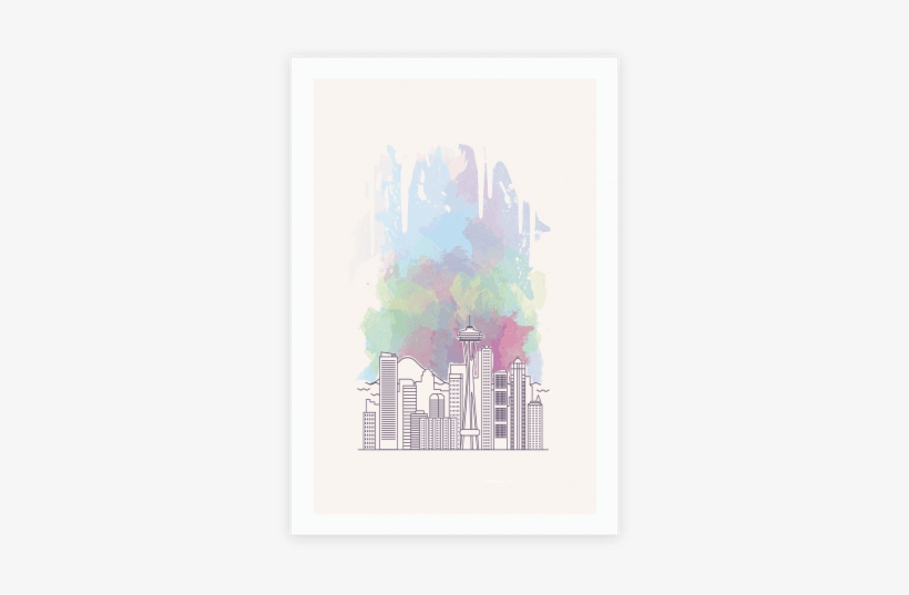 Seattle Graphic Watercolor Cityscape Poster - Skyline, transparent png