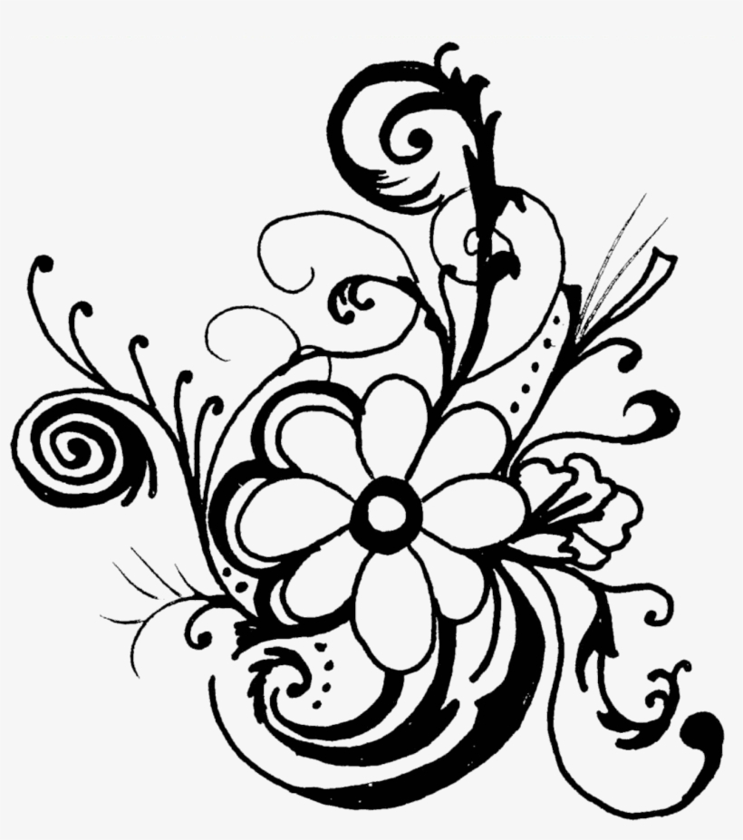 Floral Flower Clipart Free Images - Flowers Clip Art Black And White Border, transparent png