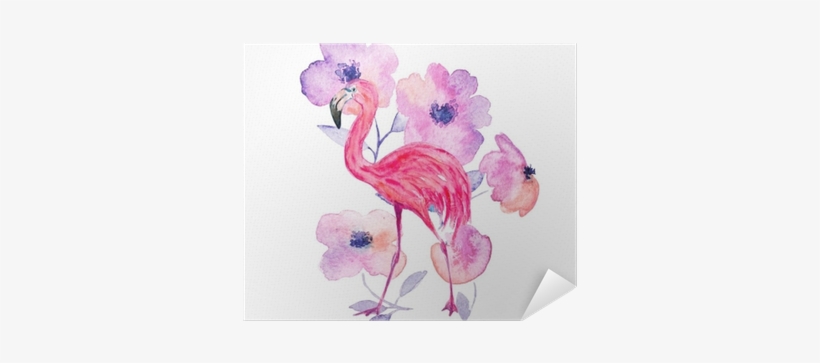 Watercolor Flamingo With Flowers - Watercolor Painting, transparent png