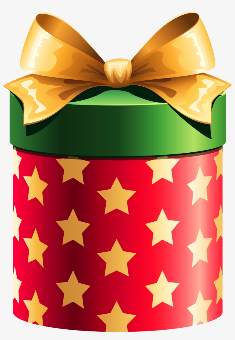 Round Red Gift Box With Gold Stars - Christmas Gift Box Clipart, transparent png