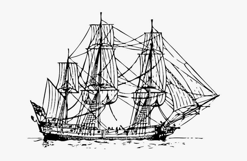 Old, Outline, Sailing, Ship, Boat, Pirate, Automatic - Outline Sailing Ship, transparent png