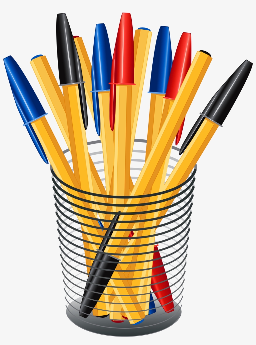 Metal Cup With Pens Png Clip Art - Pens Clipart, transparent png