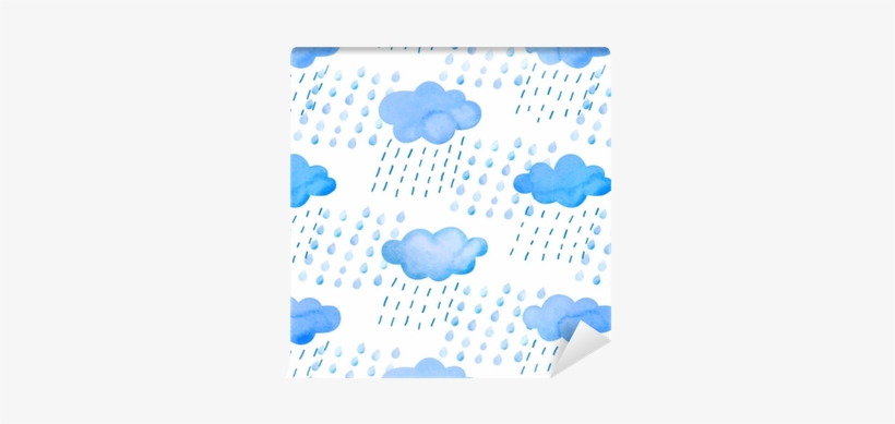 Seamless Pattern With Watercolor Clouds And Rain Wallpaper - Watercolor Painting, transparent png