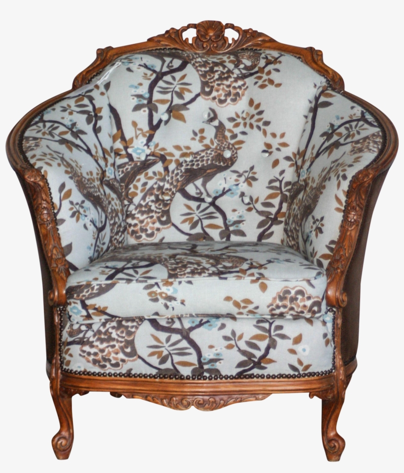 Antique Carved Barrel Chair On Chairish - Dwell Studio Vintage Plumes Birch Fabric, transparent png
