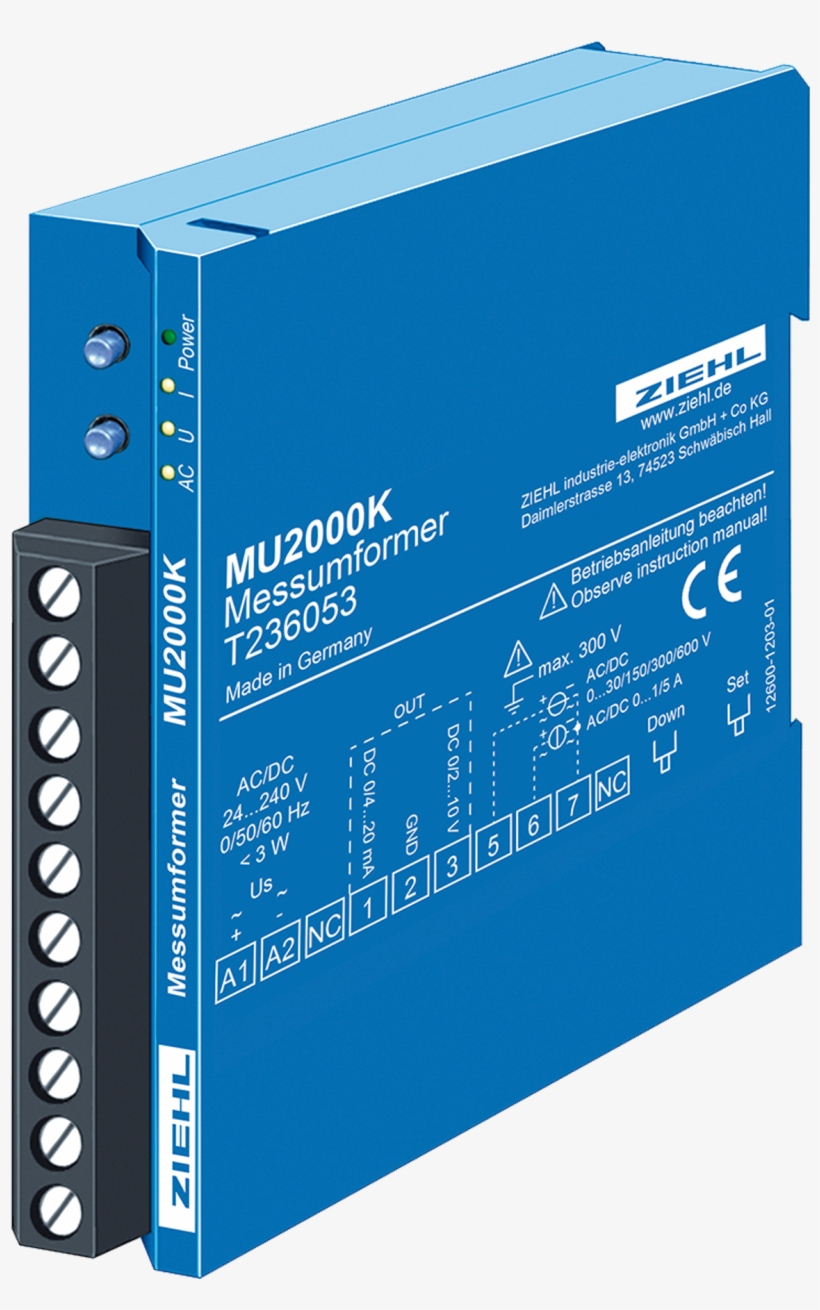 Universal Measuring Transducer Type Mu2000k - Transducer Ziehl Industrie-elektronik Gmbh, transparent png