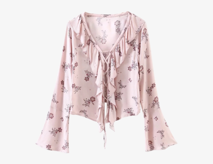 Printed Lace Up Frilly Blouse - Frilly Shirt, transparent png